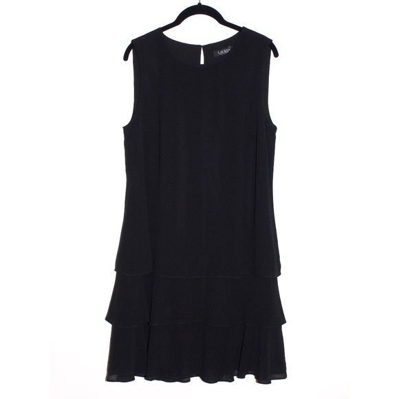 Lauren Ralph Lauren Crinkle Georgette Shift Dress in Black - Picture 1 of 16
